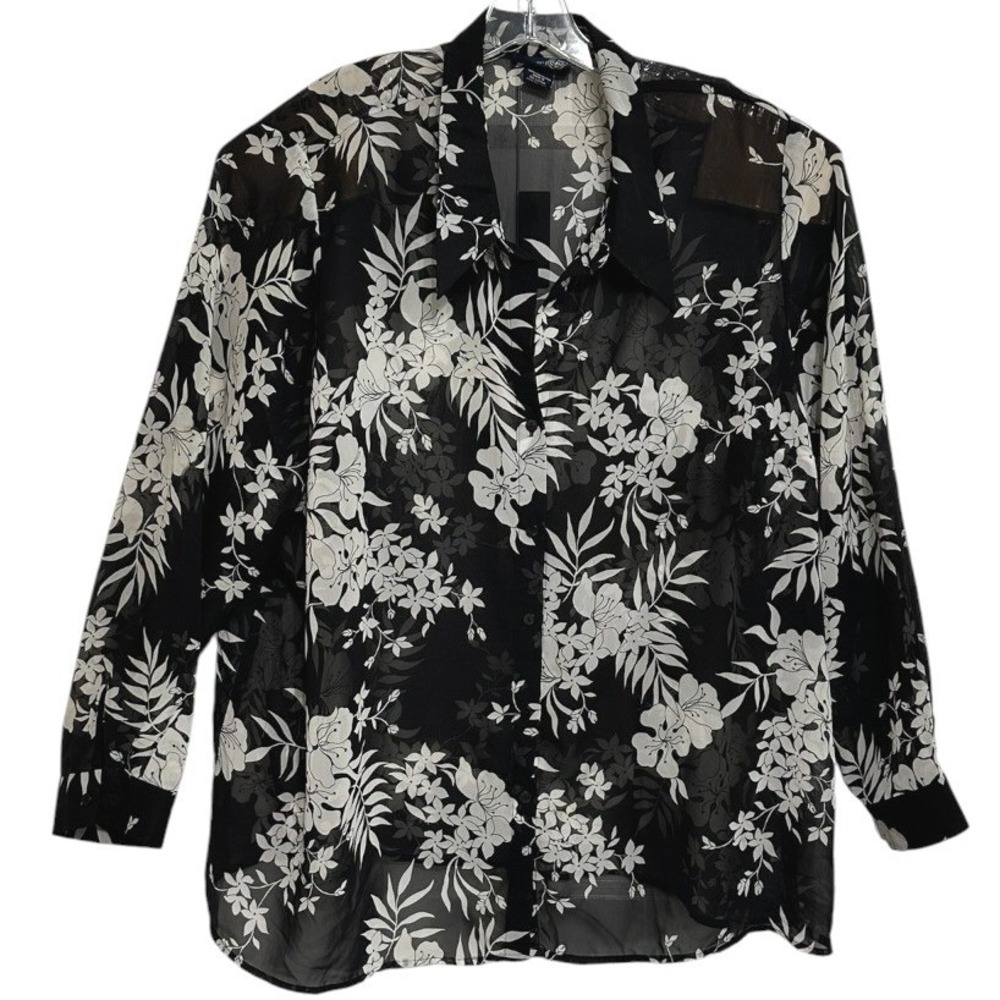 Venezia Jeans Blouse Womens‎ Black White Floral Sheer Flowy Lightweight 26/28